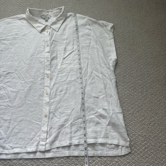 Orvis Shirt Top Womens Medium Linen Blend Casual Pocket Button Up Sleeveless - Picture 4 of 7